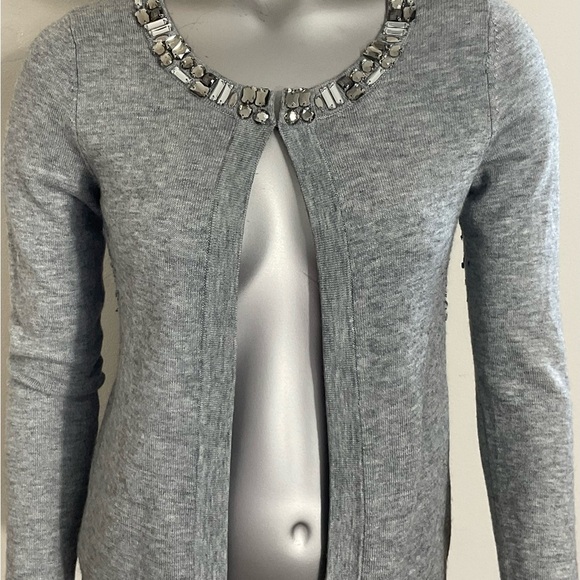 Banana Republic Women Rhinestone Collar Ribbed Cardigan Size Small Color Gray - Picture 1 of 8